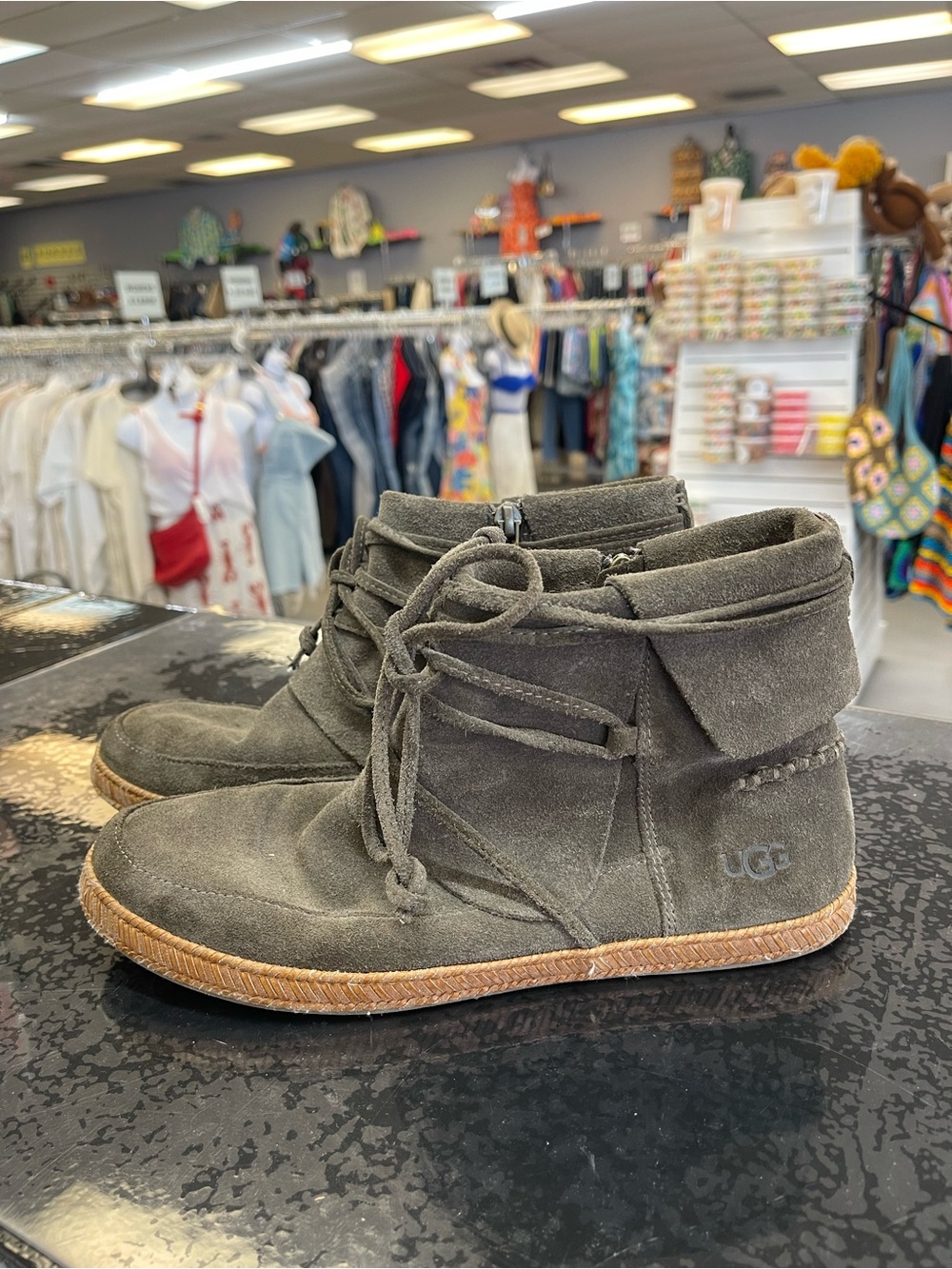 UGG Olive Green Suede Ankle Booties